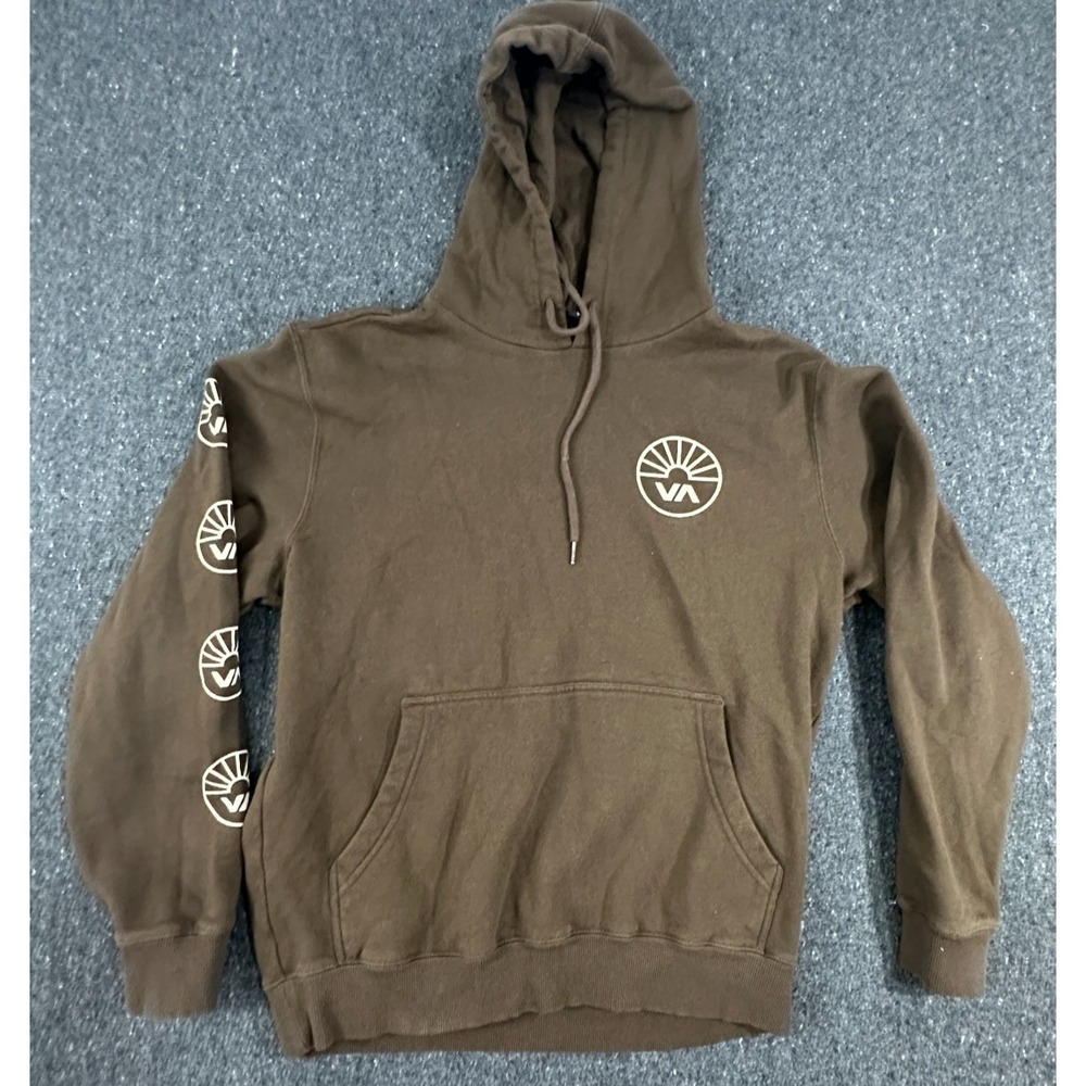 RVCA Men's Essentials Logo Sleeve Pullover Hoodie Brown Size Medium
